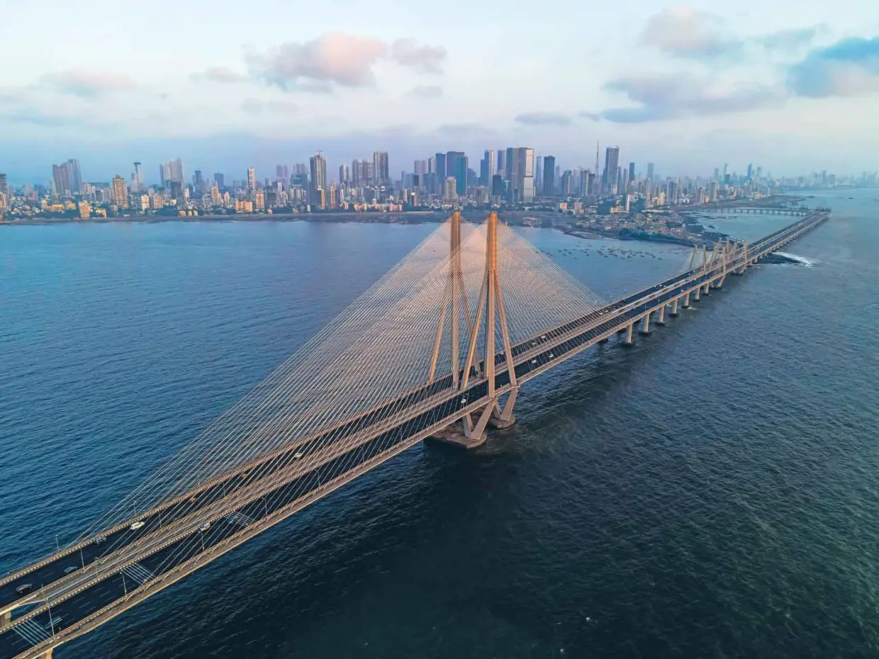 Bandra–Worli Sea Link connecting to the South Mumbai skyline